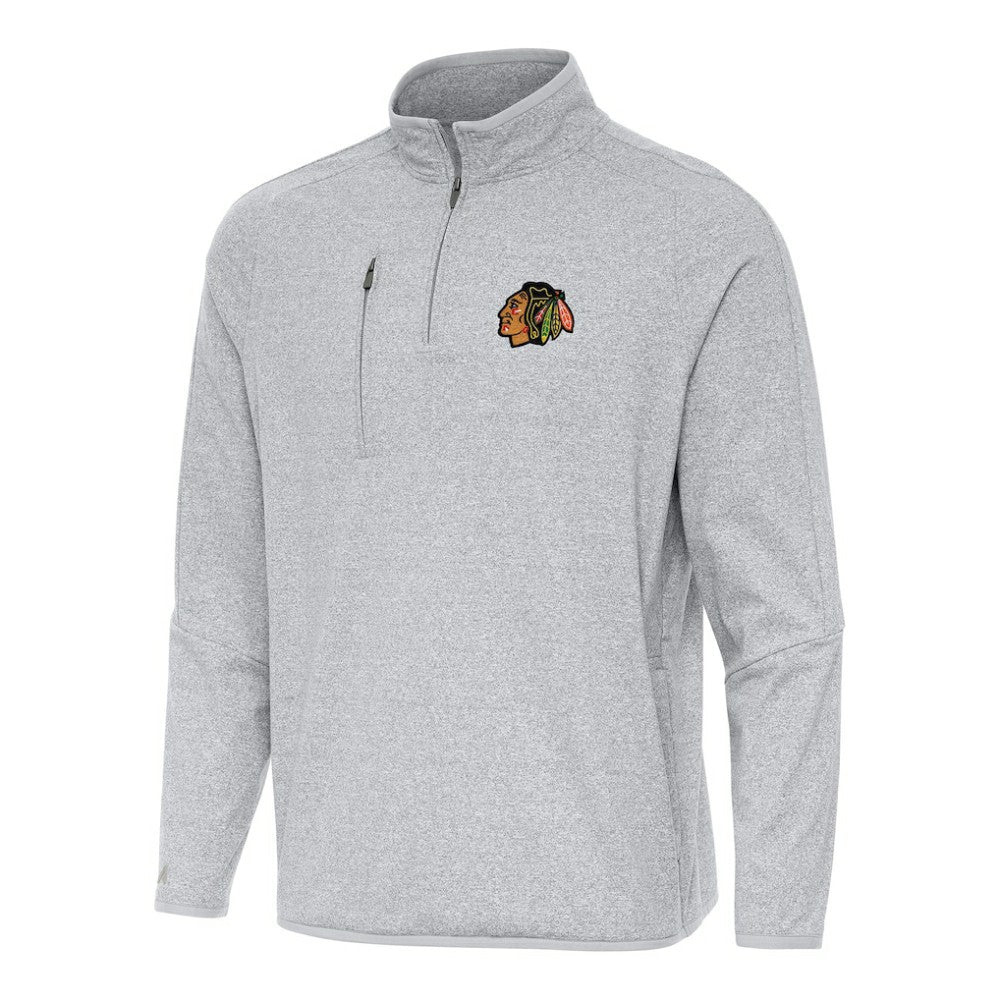 NHL Chicago Blackhawks Antigua Certain Quarter-Zip Tri-Blend Sweatshirt - Heather Gray