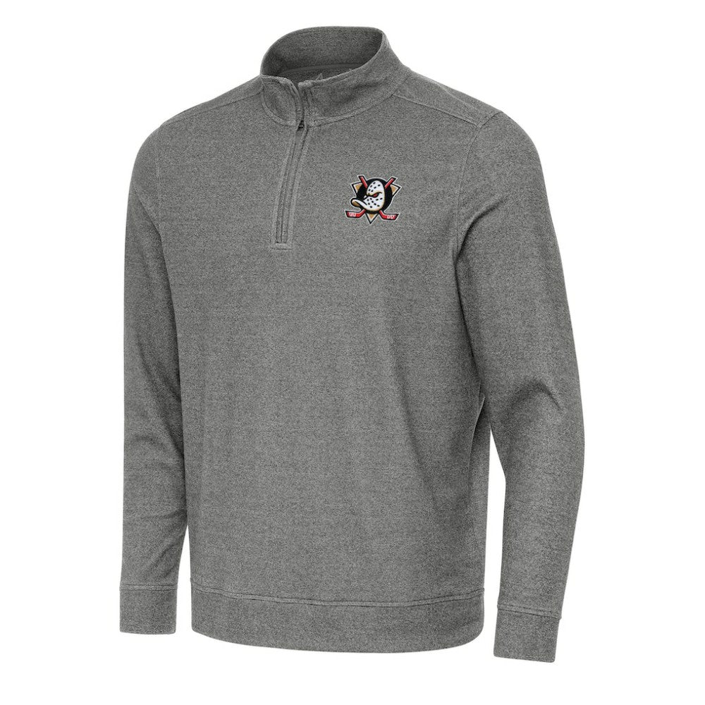 NHL Anaheim Ducks Antigua Subtle Quarter-Zip Sweatshirt - Heather Black