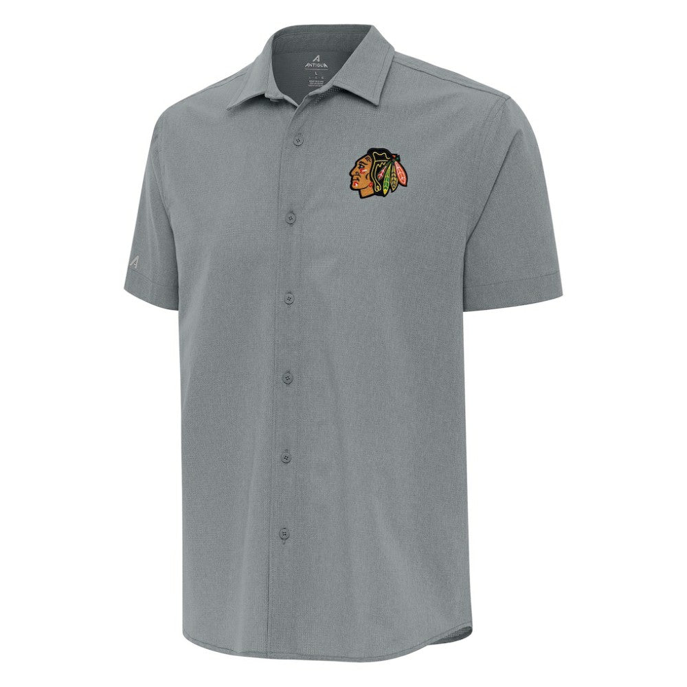 NHL Chicago Blackhawks Antigua Activate Woven Short Sleeve Button-Up Shirt - Gray