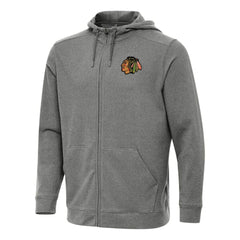 NHL Chicago Blackhawks Antigua Effortless Full-Zip Hoodie Jacket - Heather Black