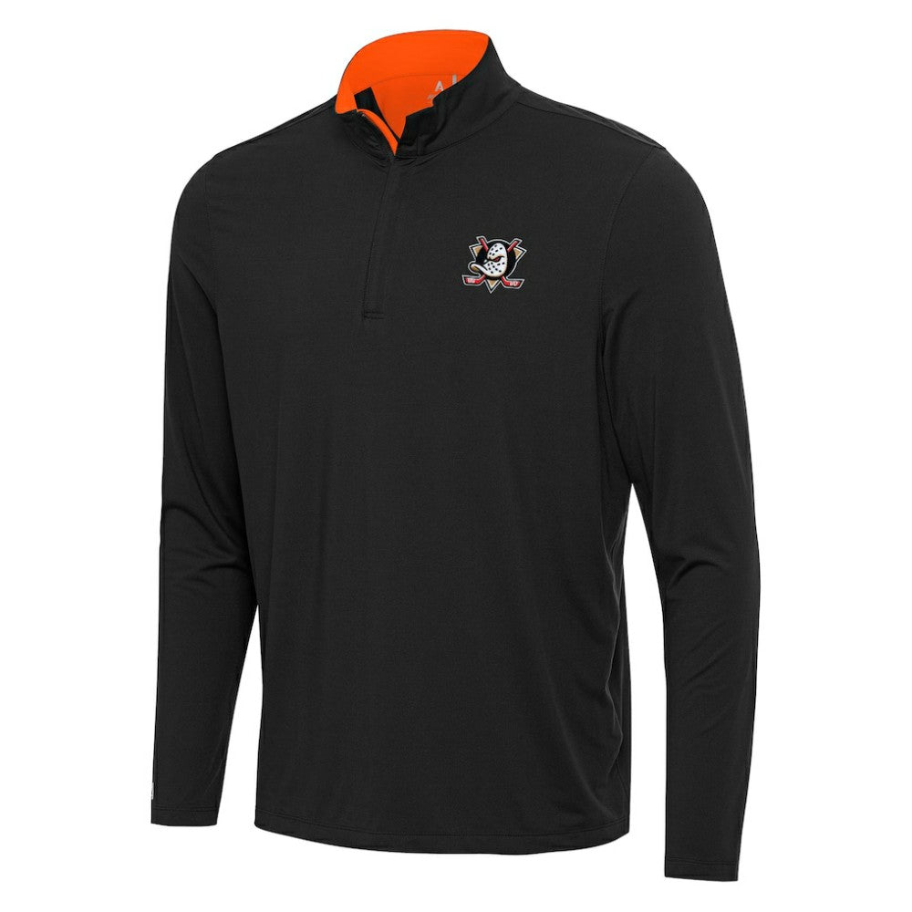 NHL Anaheim Ducks Antigua Content Quarter-Zip Pullover Top - Black/Orange