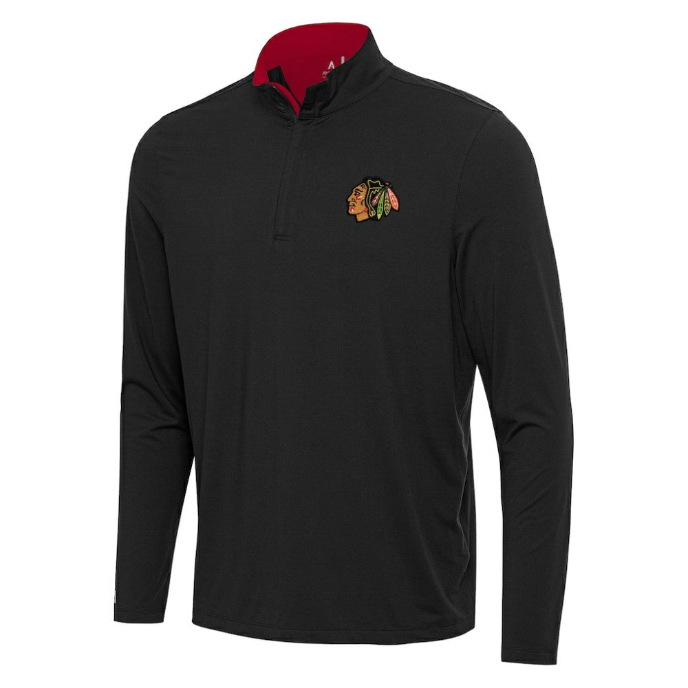 NHL Chicago Blackhawks Antigua Content Quarter-Zip Pullover Top - Black/Red