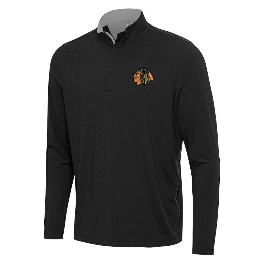 NHL Chicago Blackhawks Antigua Content Quarter-Zip Pullover Top - Black/Gray