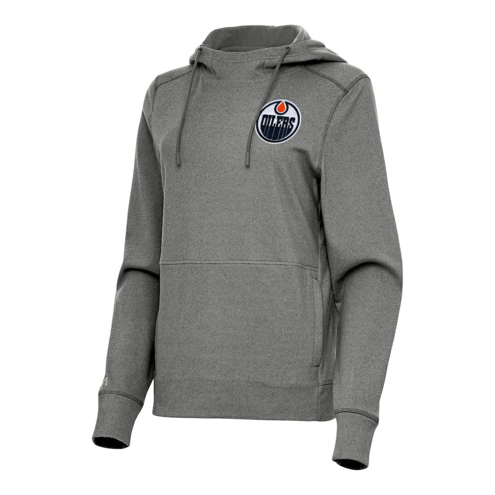 NHL Edmonton Oilers Antigua Women's Justice Pullover Hoodie - Heather Black