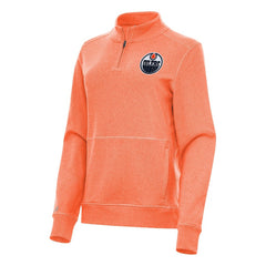 NHL Edmonton Oilers Antigua Women's Crush Quarter-Zip Fleece Sweatshirt - Heather Orange