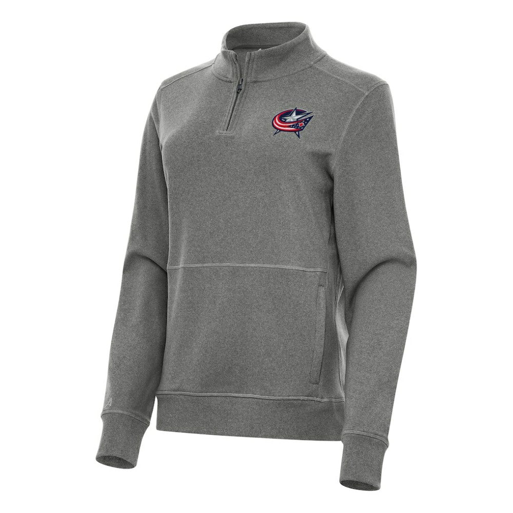 NHL Columbus Blue Jackets Antigua Women's Crush Quarter-Zip Fleece Sweatshirt - Heather Black