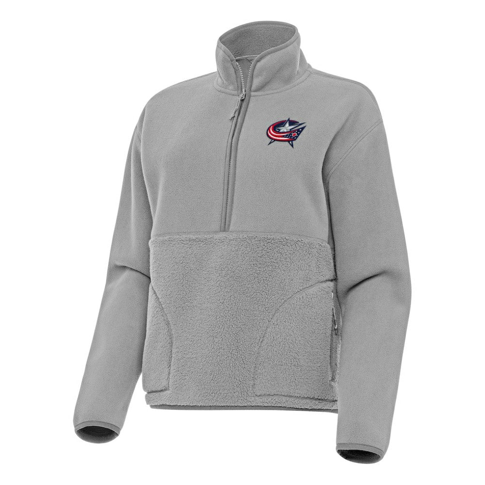 NHL Columbus Blue Jackets Antigua Women's Figure Half-Zip Pullover Sweatshirt - Gray