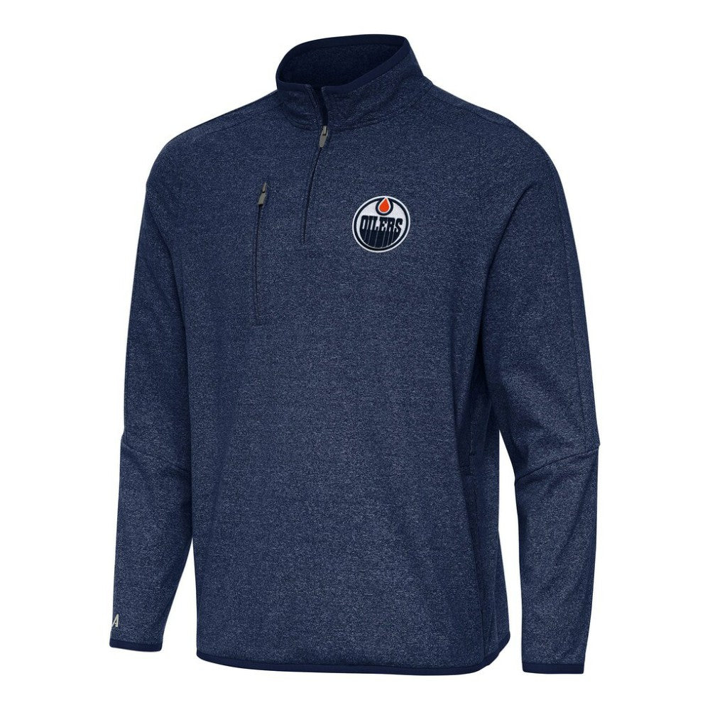 NHL Edmonton Oilers Antigua Certain Quarter-Zip Tri-Blend Sweatshirt - Heather Navy