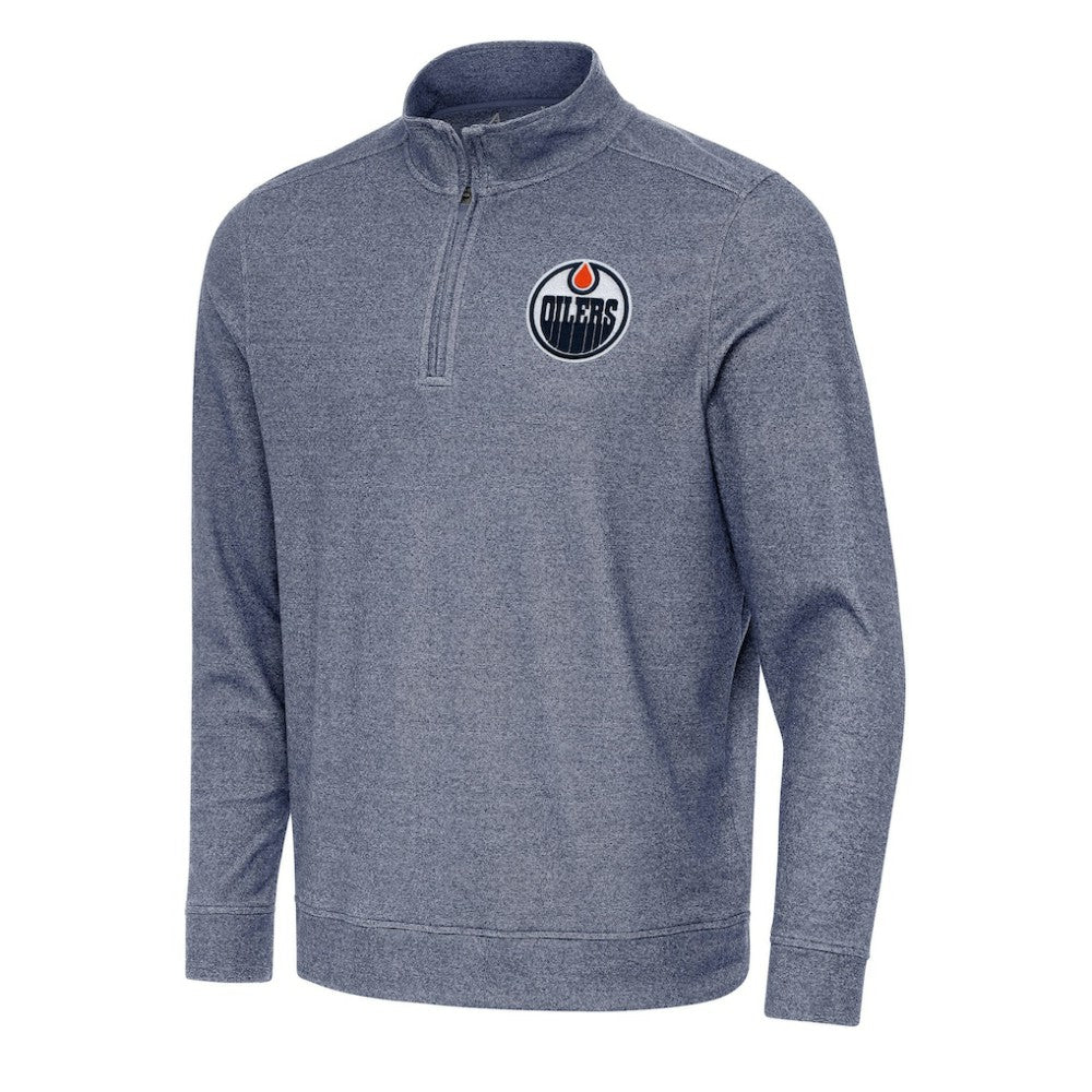 NHL Edmonton Oilers Antigua Subtle Quarter-Zip Sweatshirt - Heather Navy