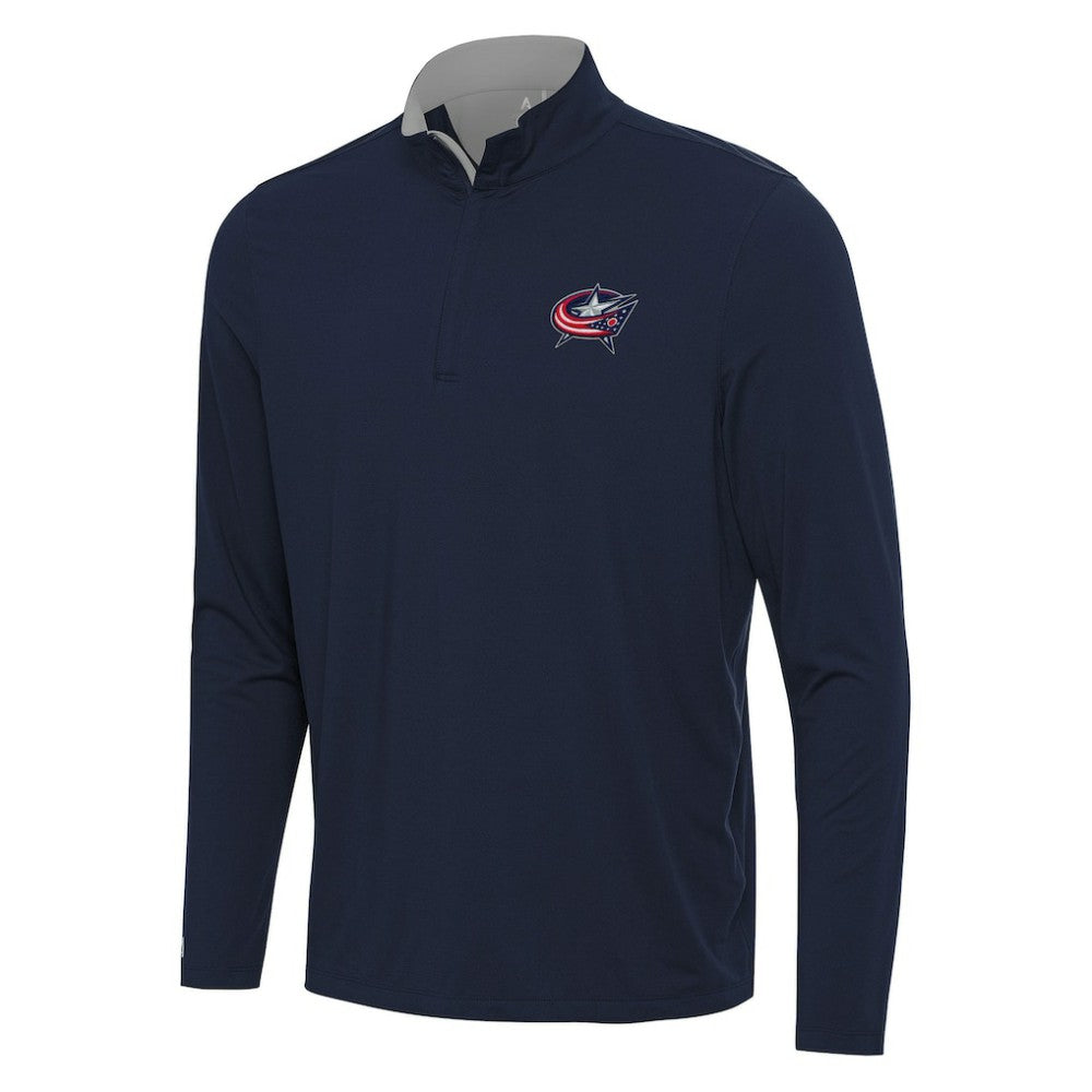 NHL Columbus Blue Jackets Antigua Content Quarter-Zip Pullover Top - Navy/Gray