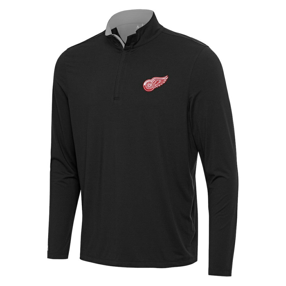 NHL Detroit Red Wings Antigua Content Quarter-Zip Pullover Top - Black/Gray