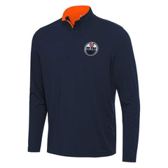 NHL Edmonton Oilers Antigua Content Quarter-Zip Pullover Top - Navy/Orange