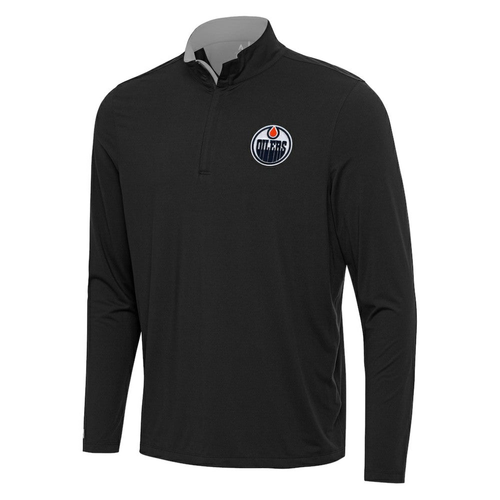 NHL Edmonton Oilers Antigua Content Quarter-Zip Pullover Top - Black/Gray