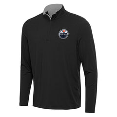 NHL Edmonton Oilers Antigua Content Quarter-Zip Pullover Top - Black/Gray