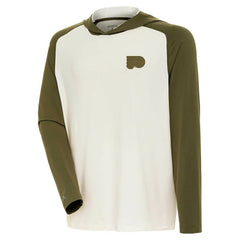 NHL Philadelphia Flyers Antigua Intrepid Sand Raglan Long Sleeve Hoodie T-Shirt - Cream/Olive