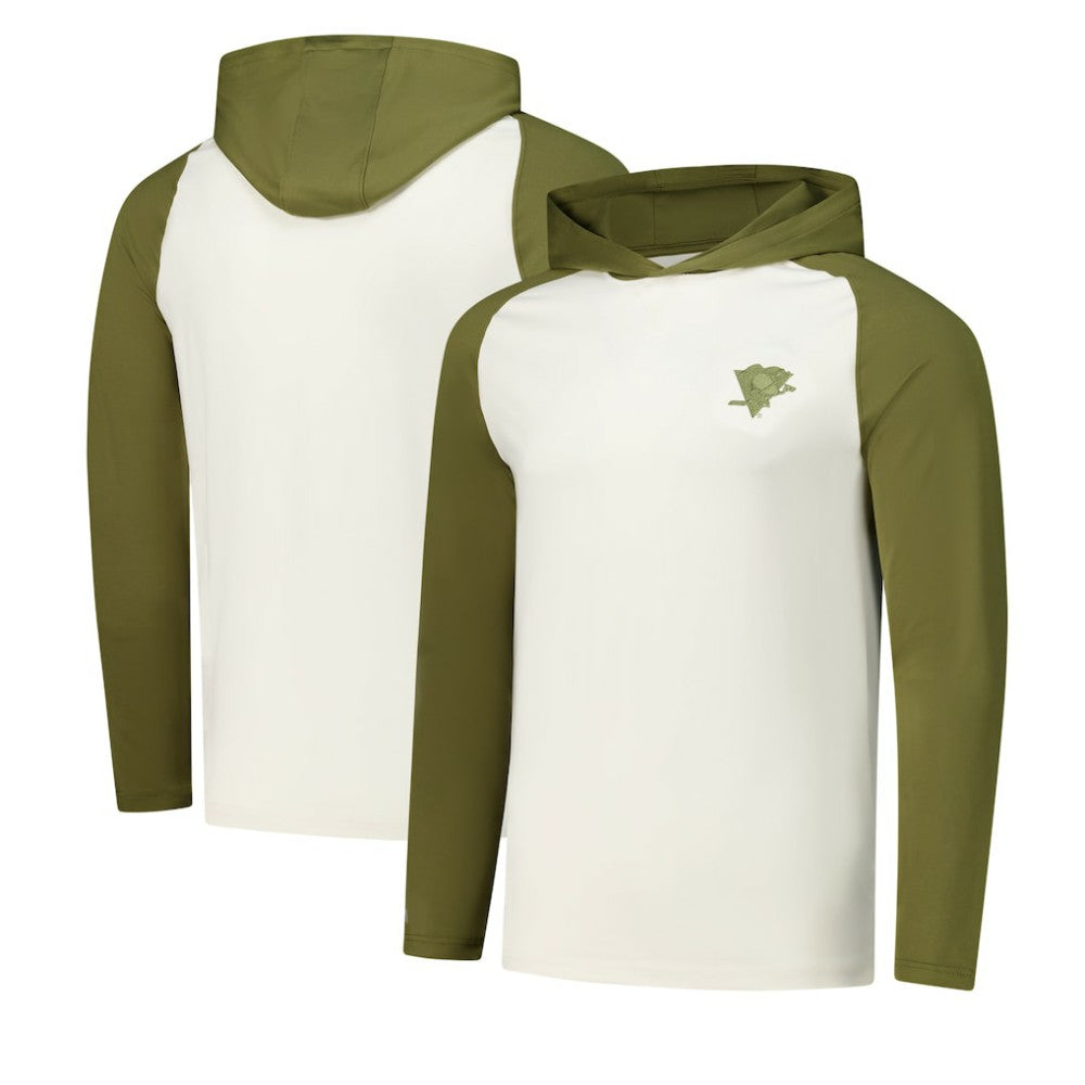 NHL Pittsburgh Penguins Antigua Intrepid Sand Raglan Long Sleeve Hoodie T-Shirt - Cream/Olive