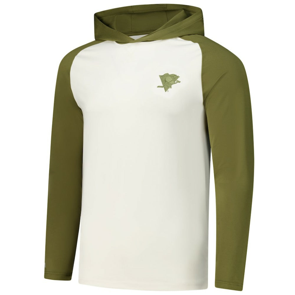 NHL Pittsburgh Penguins Antigua Intrepid Sand Raglan Long Sleeve Hoodie T-Shirt - Cream/Olive