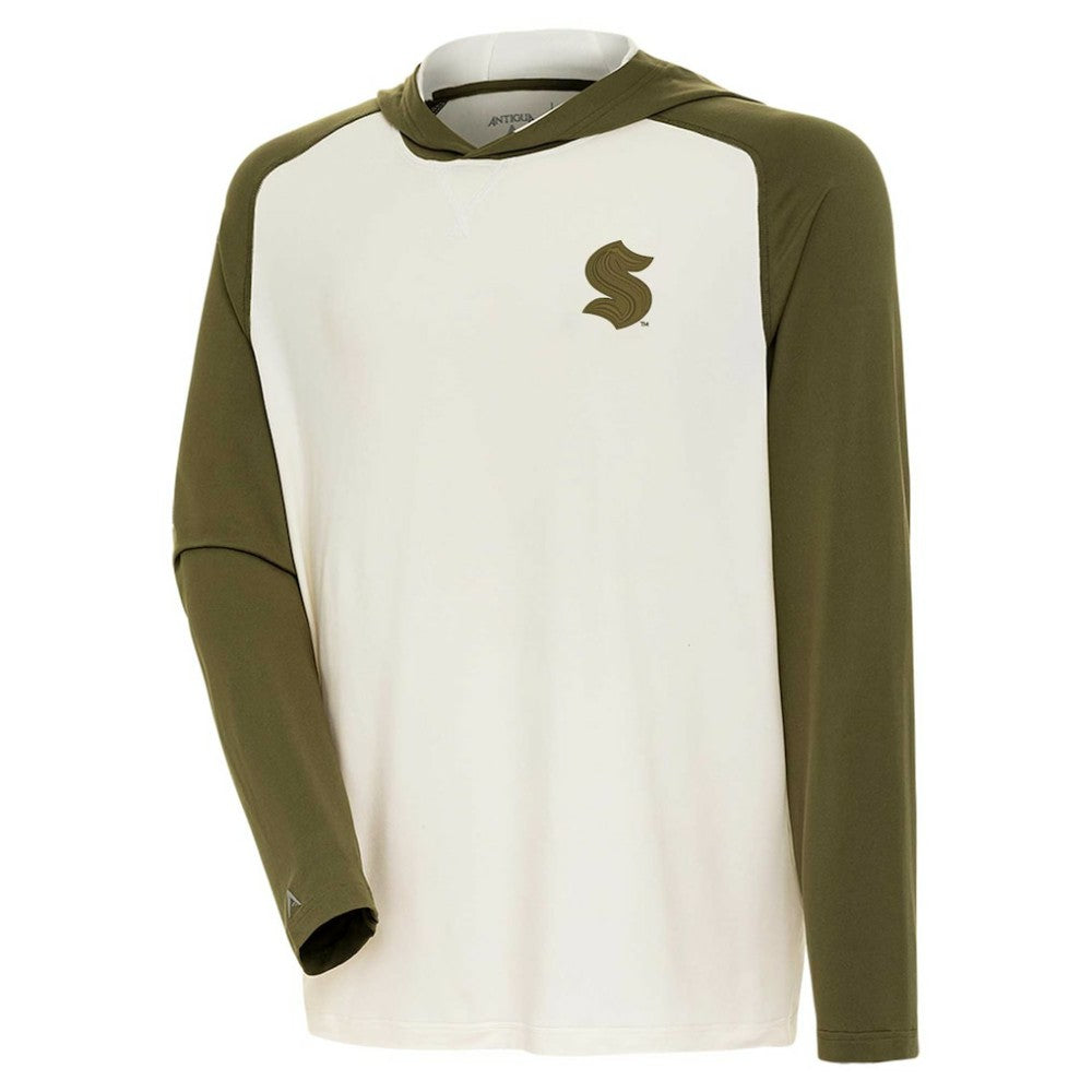 NHL Seattle Kraken Antigua Intrepid Sand Raglan Long Sleeve Hoodie T-Shirt - Cream/Olive
