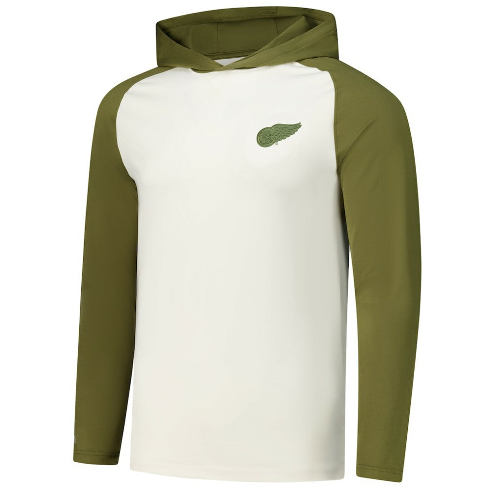 NHL Detroit Red Wings Antigua Intrepid Sand Raglan Long Sleeve Hoodie T-Shirt - Cream/Olive
