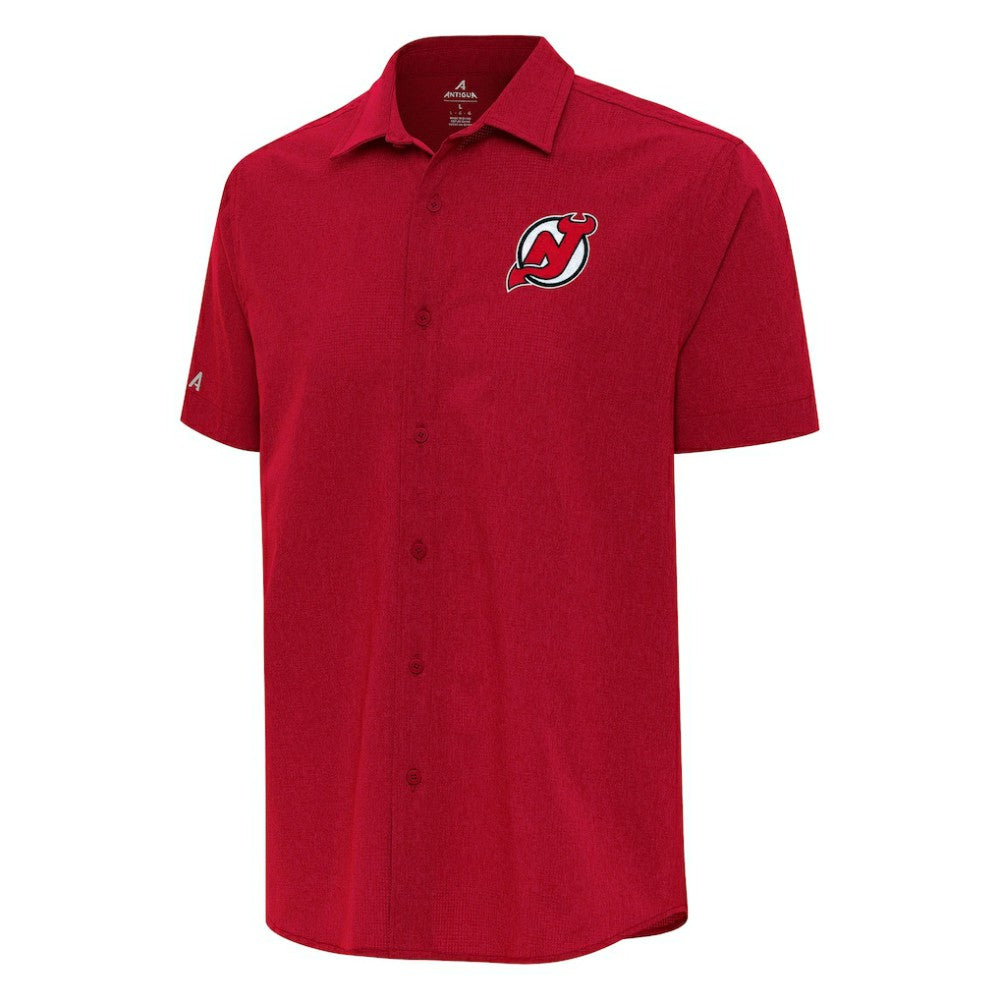 NHL New Jersey Devils Antigua Activate Woven Short Sleeve Button-Up Shirt - Red