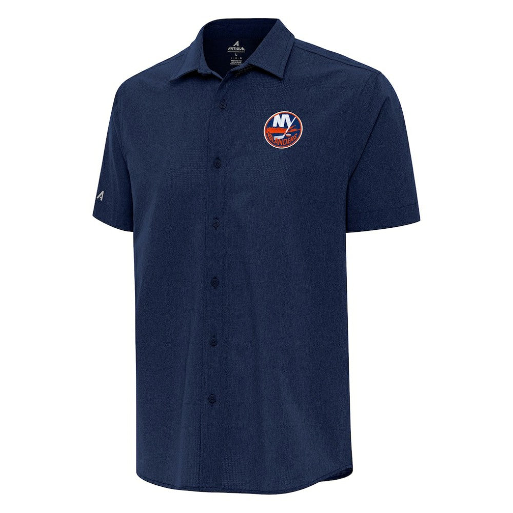 NHL New York Islanders Antigua Activate Woven Short Sleeve Button-Up Shirt - Navy