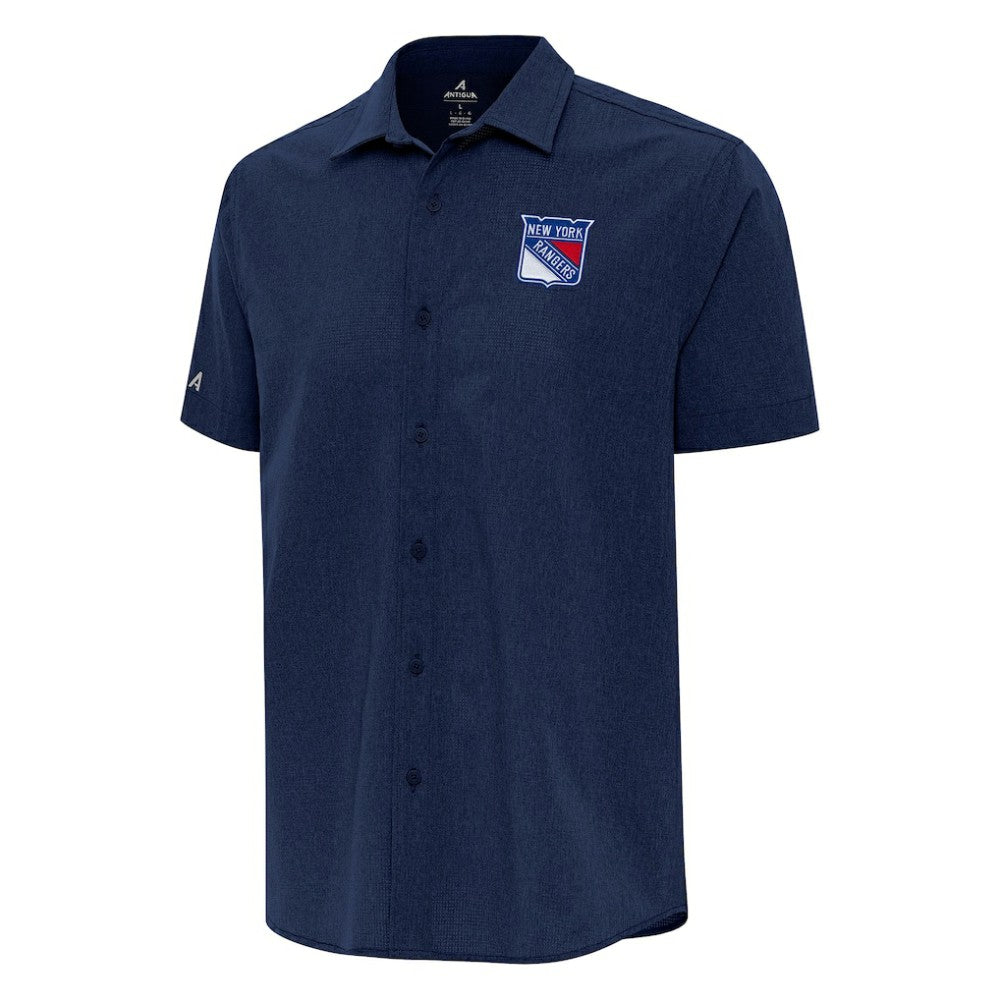 NHL New York Rangers Antigua Activate Woven Short Sleeve Button-Up Shirt - Navy