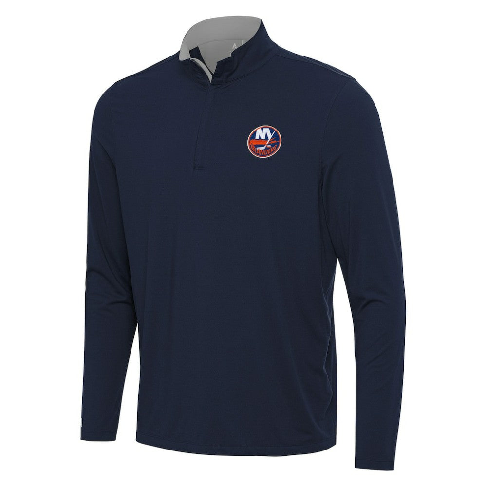 NHL New York Islanders Antigua Content Quarter-Zip Pullover Top - Navy/Gray