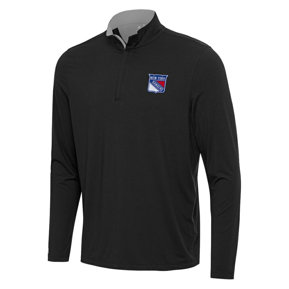 NHL New York Rangers Antigua Content Quarter-Zip Pullover Top - Black/Gray