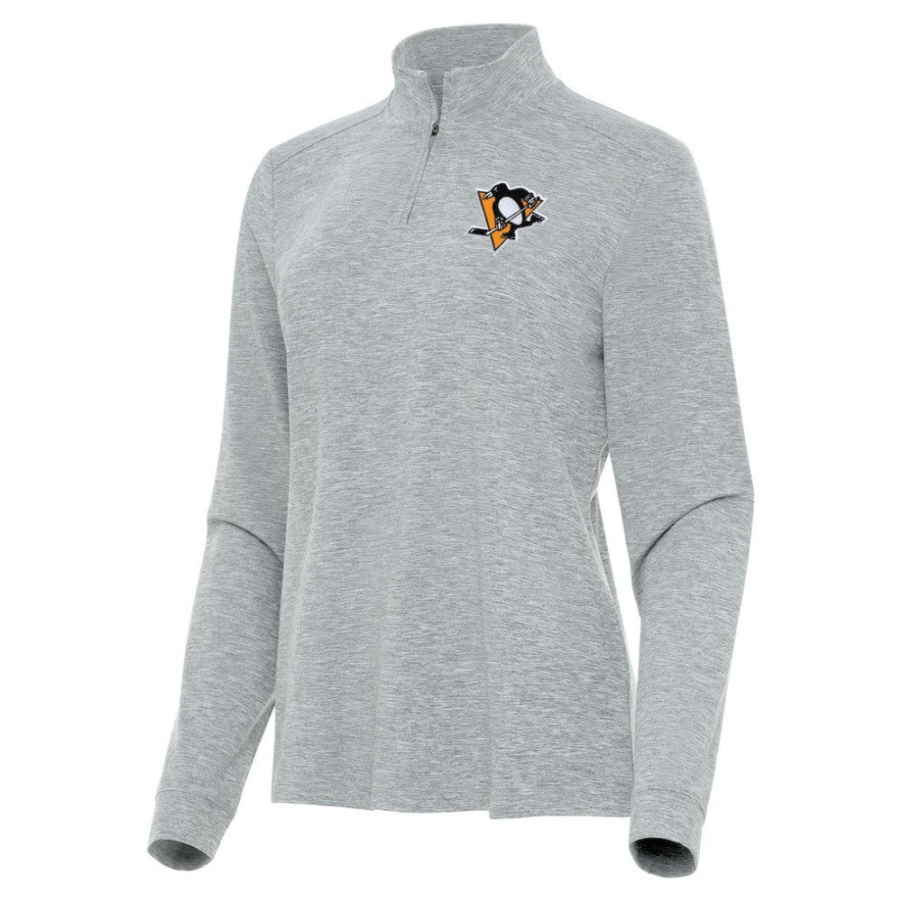 NHL Pittsburgh Penguins Antigua Women's Mentor Quarter-Zip Mock Long Sleeve Top - Heather Gray