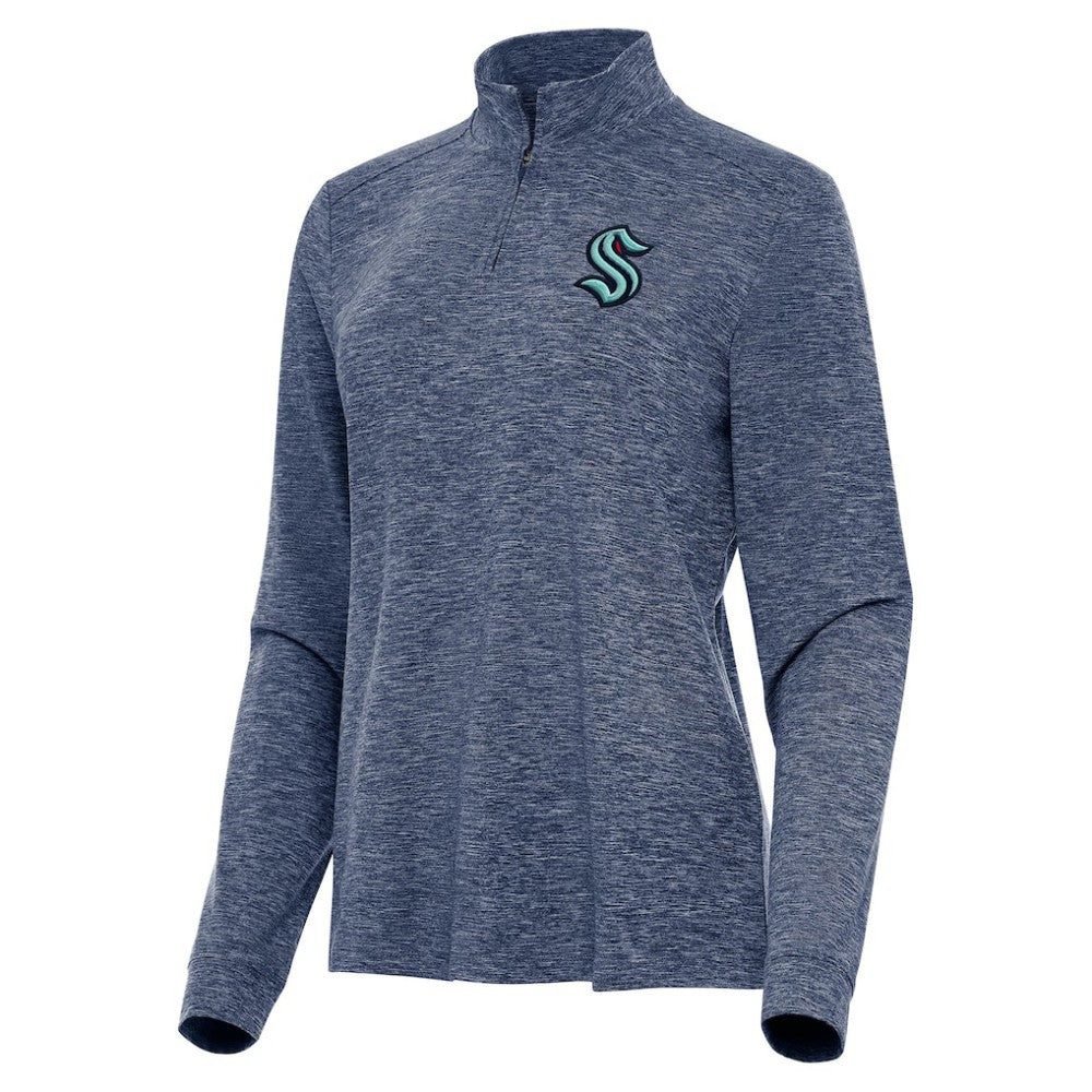 NHL Seattle Kraken Antigua Women's Mentor Quarter-Zip Mock Long Sleeve Top - Heather Navy