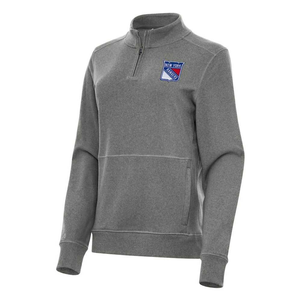 NHL New York Rangers Antigua Women's Crush Quarter-Zip Fleece Sweatshirt - Heather Black
