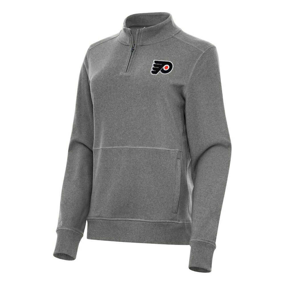 NHL Philadelphia Flyers Antigua Women's Crush Quarter-Zip Fleece Sweatshirt - Heather Black
