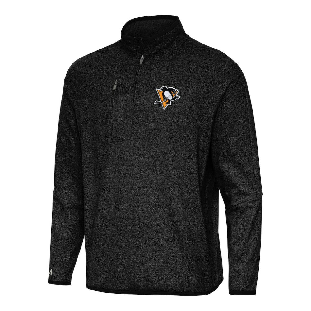 NHL Pittsburgh Penguins Antigua Certain Quarter-Zip Tri-Blend Sweatshirt - Heather Black