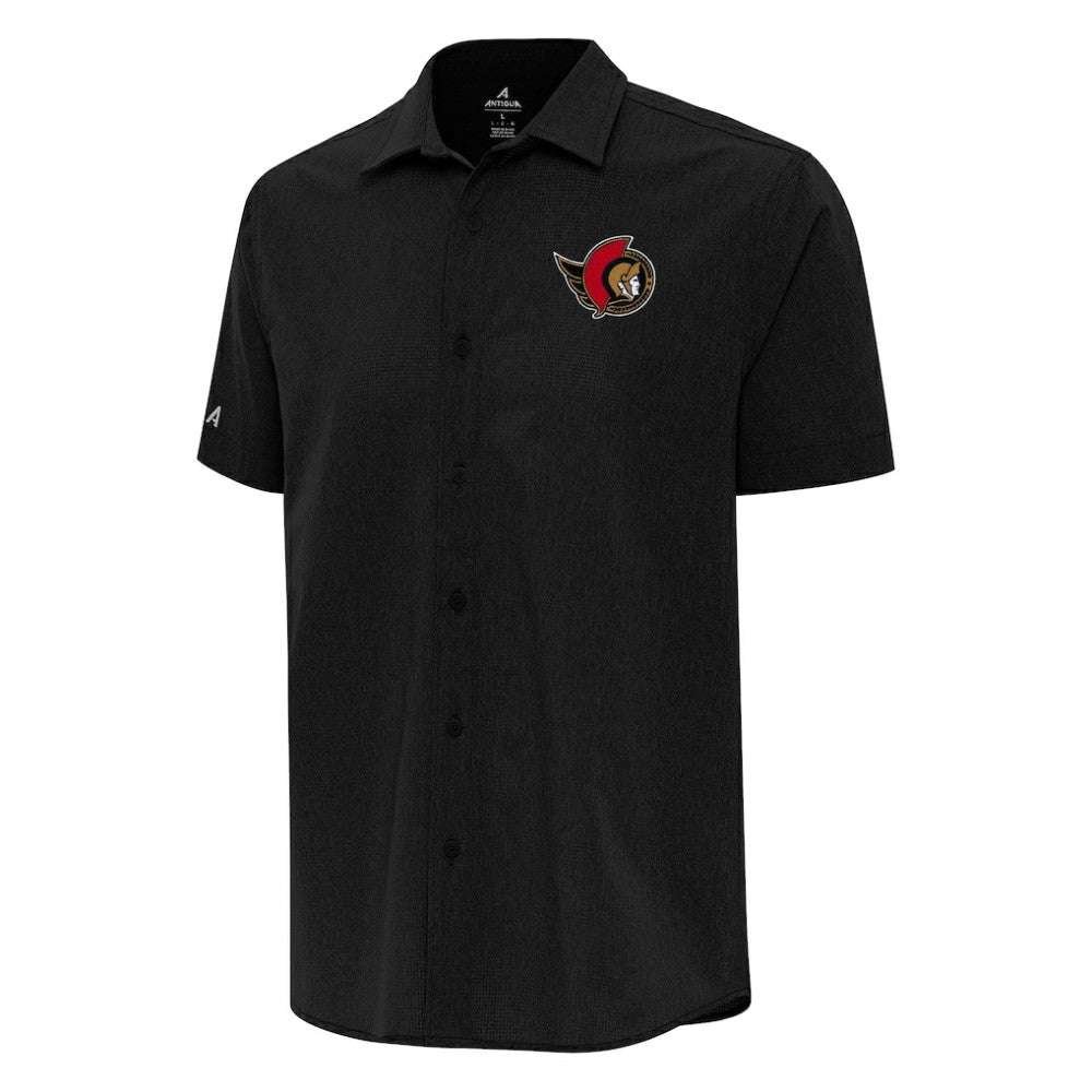 NHL Ottawa Senators Antigua Activate Woven Short Sleeve Button-Up Shirt - Black