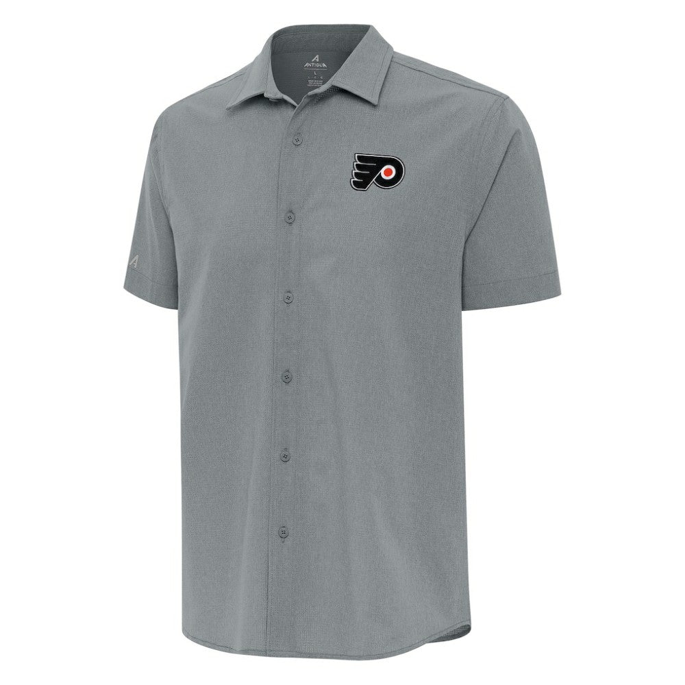 NHL Philadelphia Flyers Antigua Activate Woven Short Sleeve Button-Up Shirt - Gray