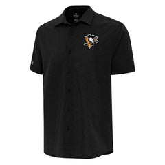 NHL Pittsburgh Penguins Antigua Activate Woven Short Sleeve Button-Up Shirt - Black