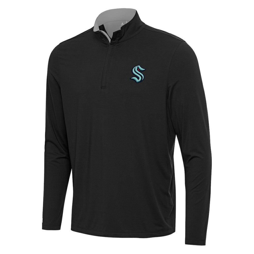 NHL Seattle Kraken Antigua Content Quarter-Zip Pullover Top - Black/Gray
