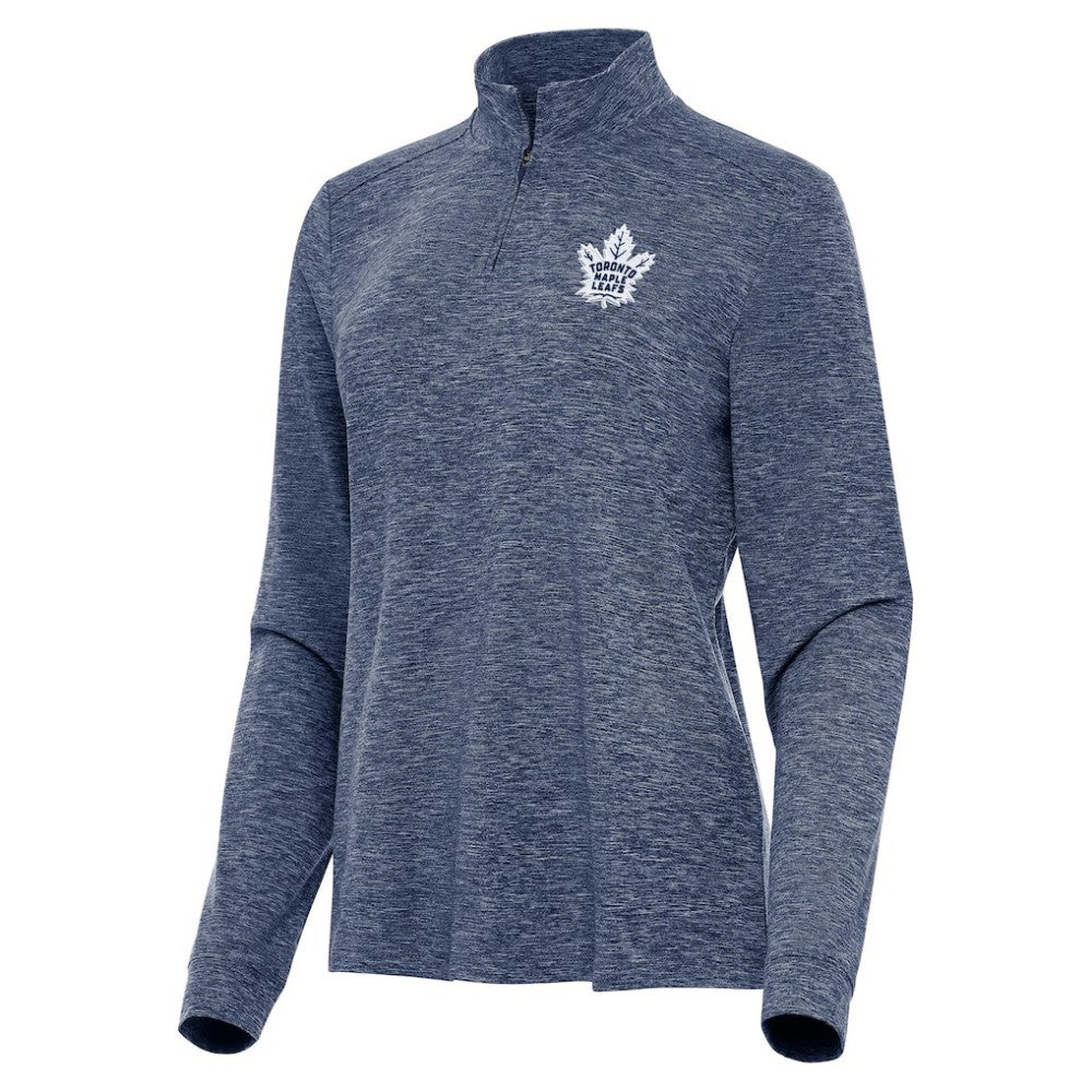 NHL Toronto Maple Leafs Antigua Women's Mentor Quarter-Zip Mock Long Sleeve Top - Heather Navy