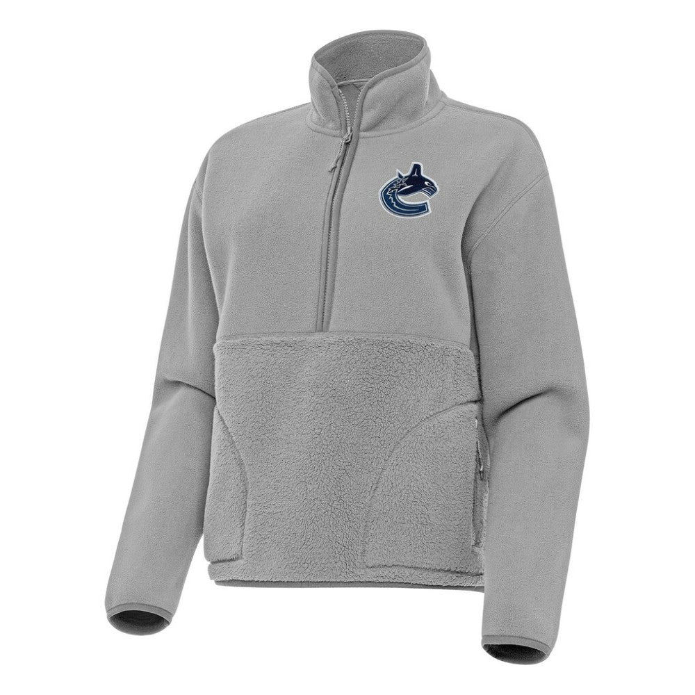 NHL Vancouver Canucks Antigua Women's Figure Half-Zip Pullover Sweatshirt - Gray