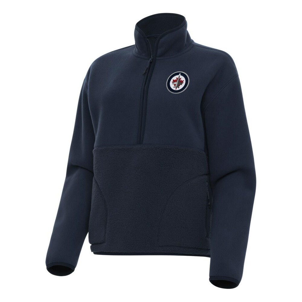NHL Winnipeg Jets Antigua Women's Figure Half-Zip Pullover Sweatshirt - Navy