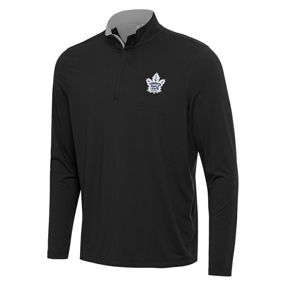 NHL Toronto Maple Leafs Antigua Content Quarter-Zip Pullover Top - Black/Gray