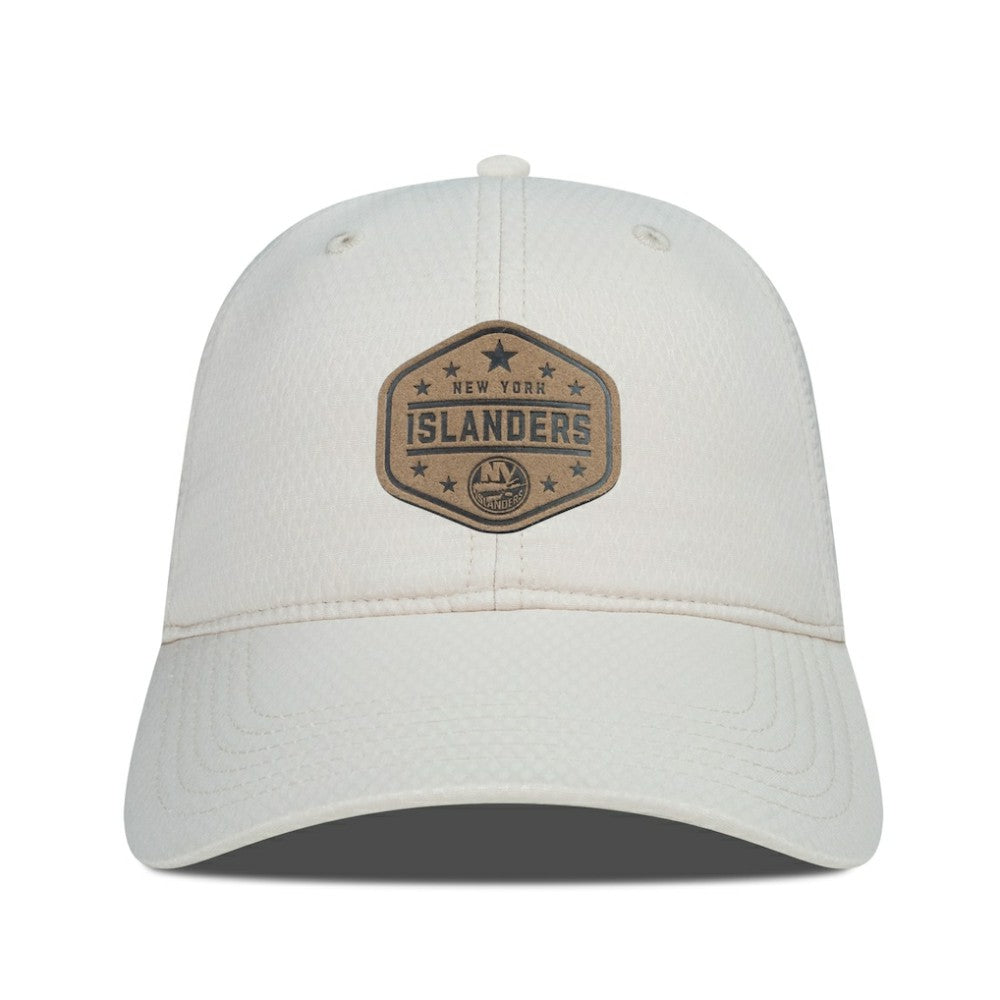 NHL New York Islanders Men's Levelwear Faux Leather Patch Unstructured Adjustable Hat - Cream