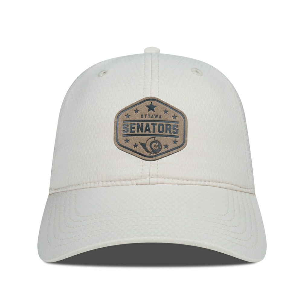 NHL Ottawa Senators Men's Levelwear Faux Leather Patch Unstructured Adjustable Hat - Cream