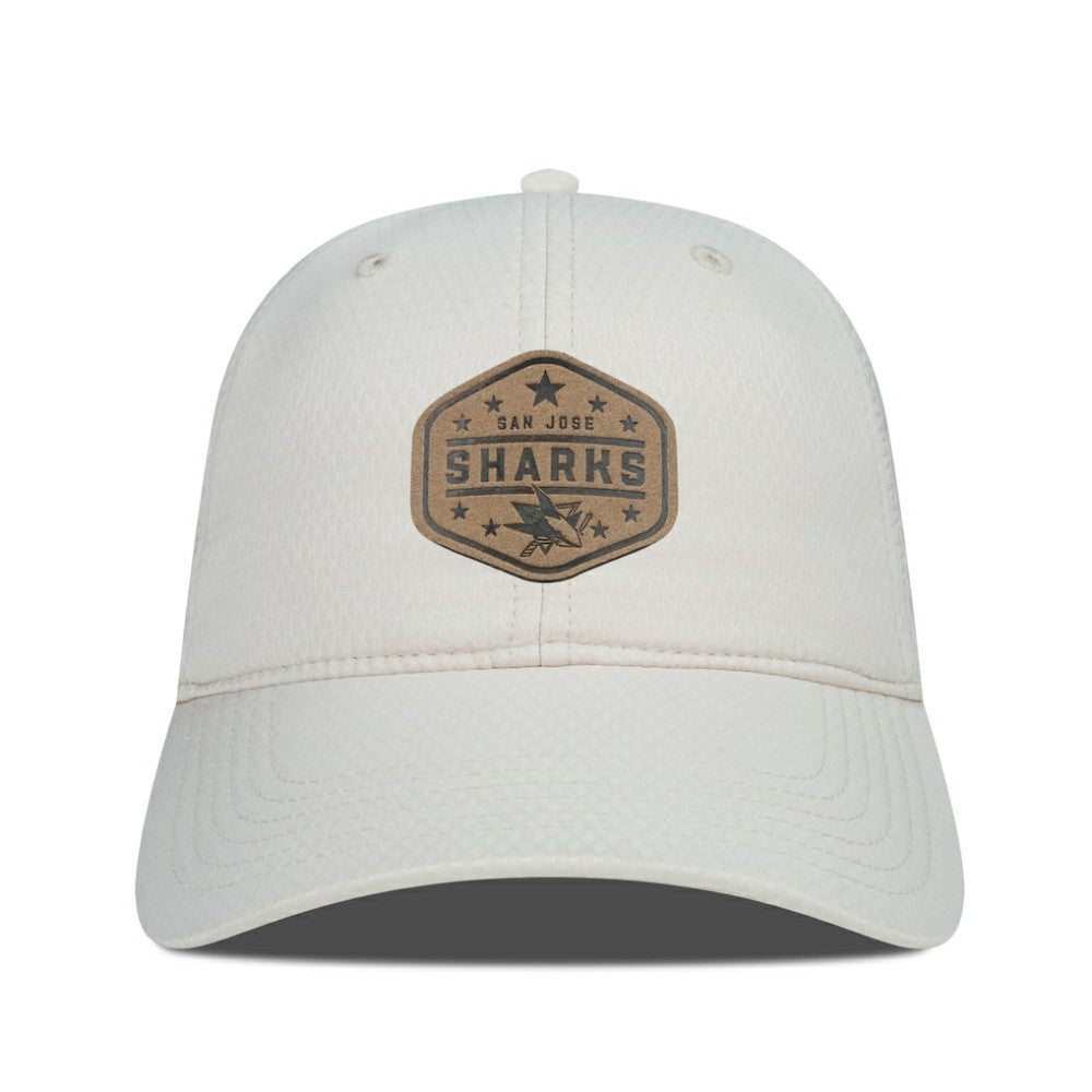 NHL San Jose Sharks Men's Levelwear Faux Leather Patch Unstructured Adjustable Hat - Cream