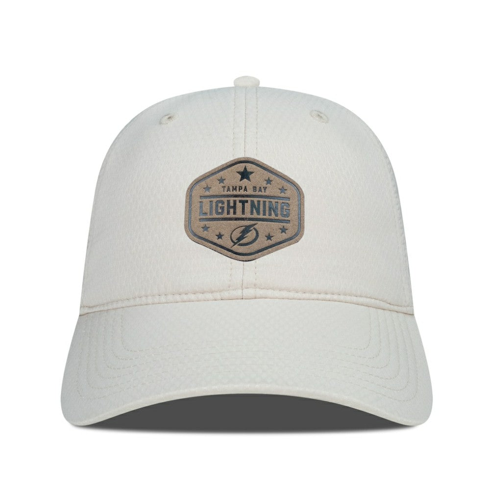 NHL Tampa Bay Lightning Men's Levelwear Faux Leather Patch Unstructured Adjustable Hat - Cream
