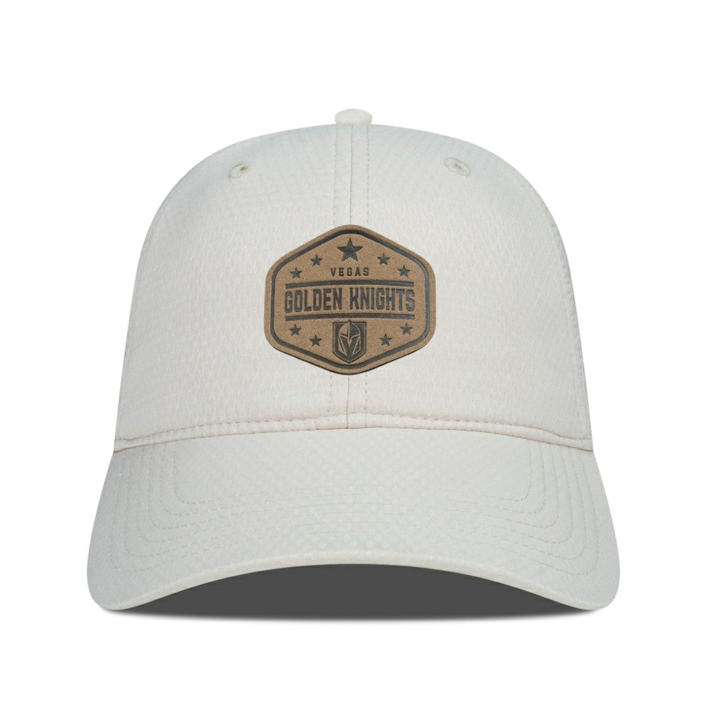NHL Vegas Golden Knights Men's Levelwear Faux Leather Patch Unstructured Adjustable Hat - Cream
