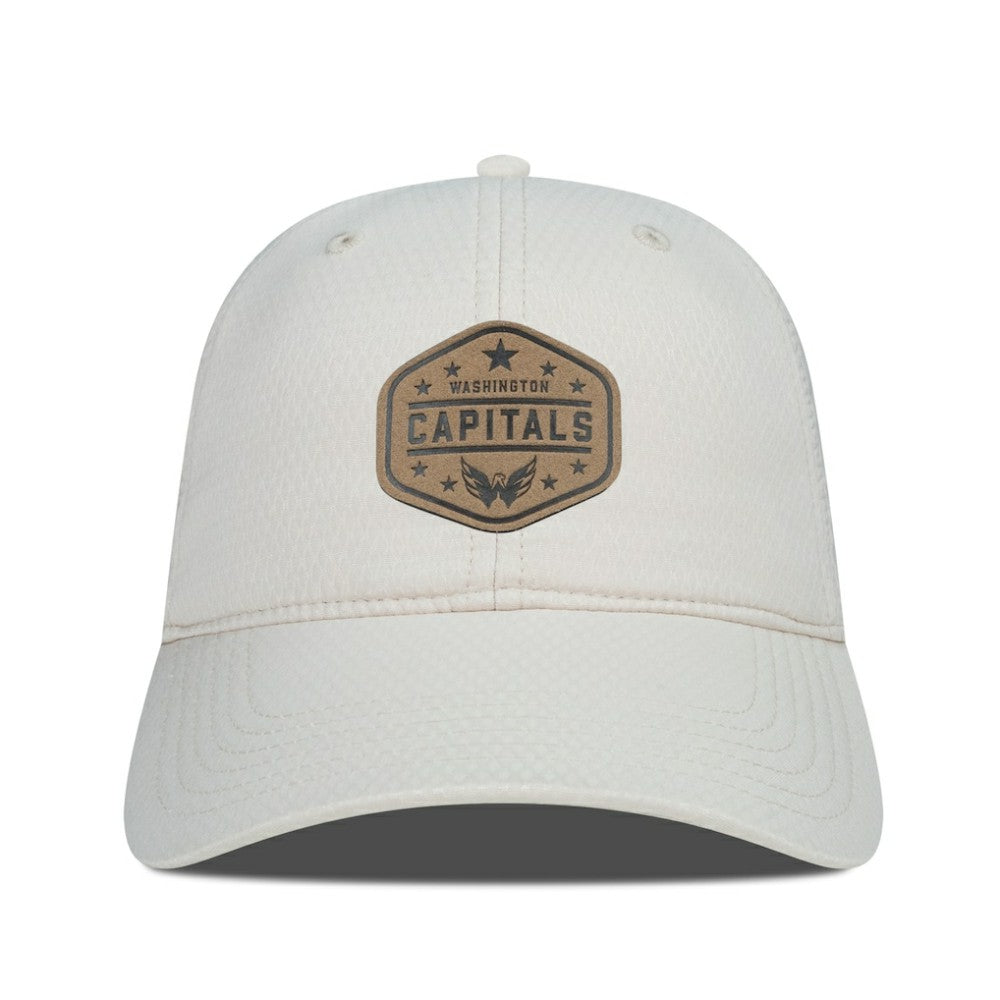 NHL Washington Capitals Men's Levelwear Faux Leather Patch Unstructured Adjustable Hat - Cream