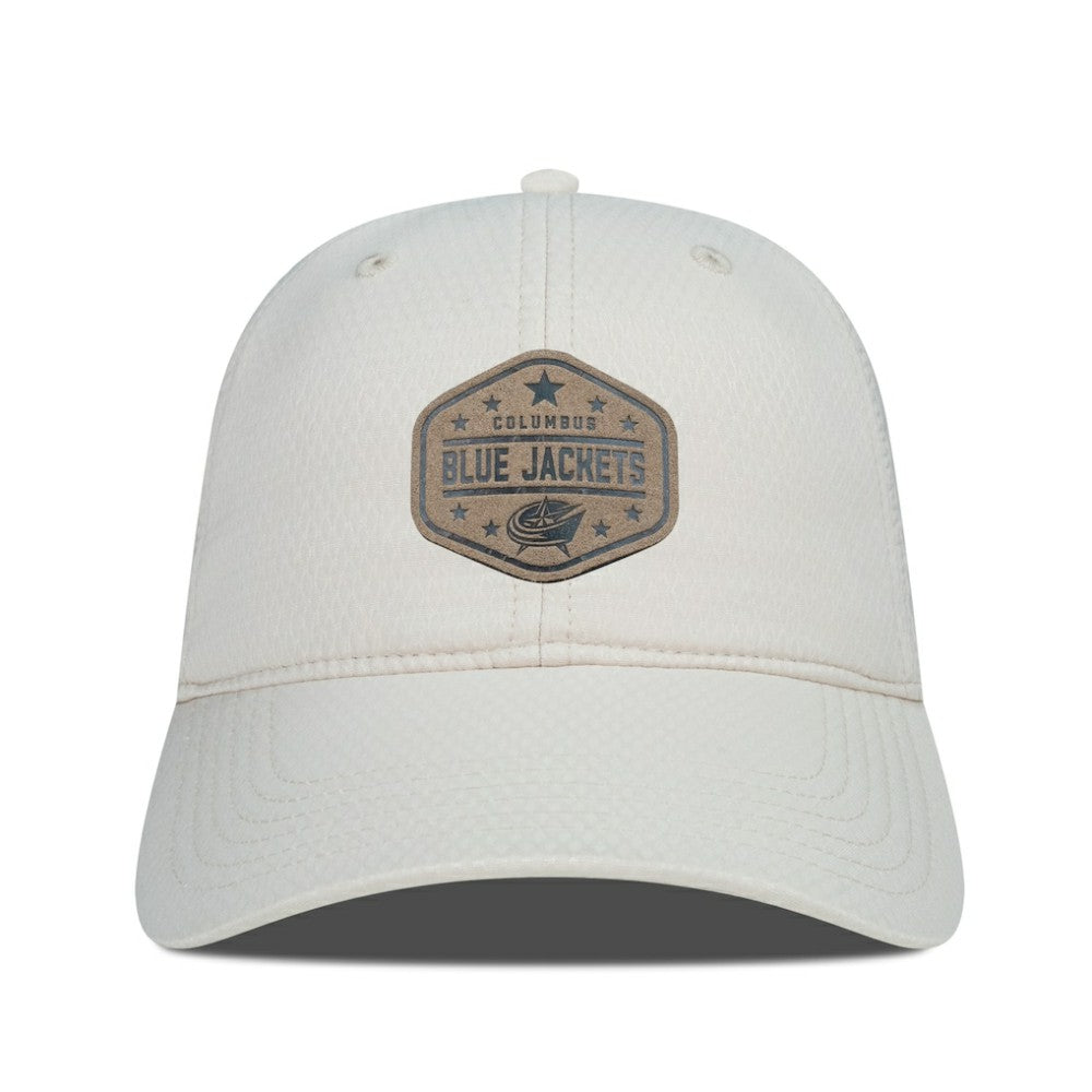 NHL Columbus Blue Jackets Men's Levelwear Faux Leather Patch Unstructured Adjustable Hat - Cream