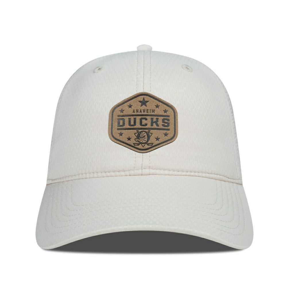 NHL Anaheim Ducks Men's Levelwear Faux Leather Patch Unstructured Adjustable Hat - Cream