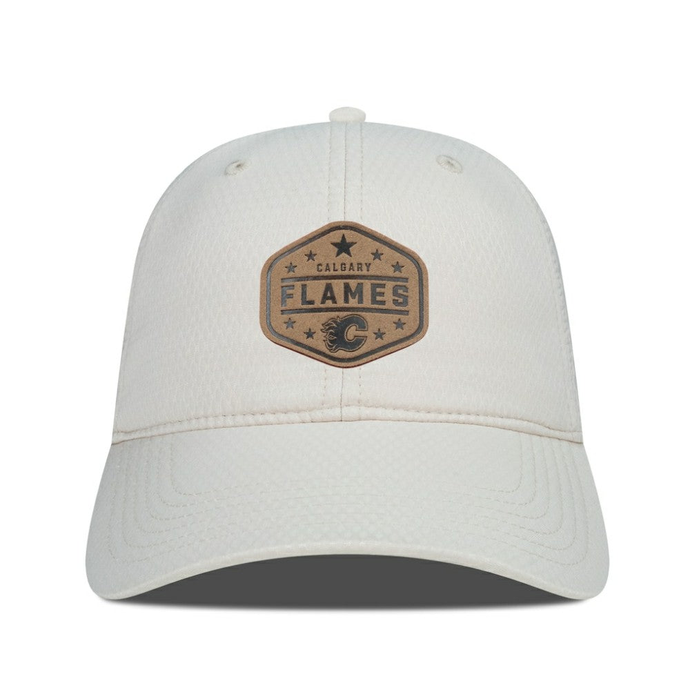 NHL Calgary Flames Men's Levelwear Faux Leather Patch Unstructured Adjustable Hat - Cream